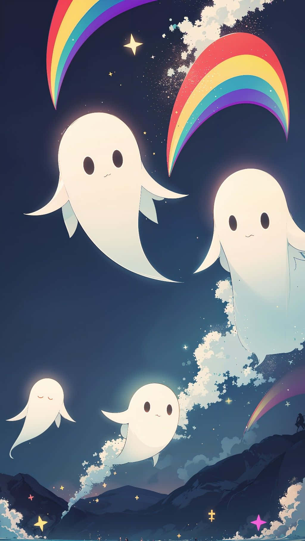 Cute Ghostly Rainbow Night Sky Wallpaper
