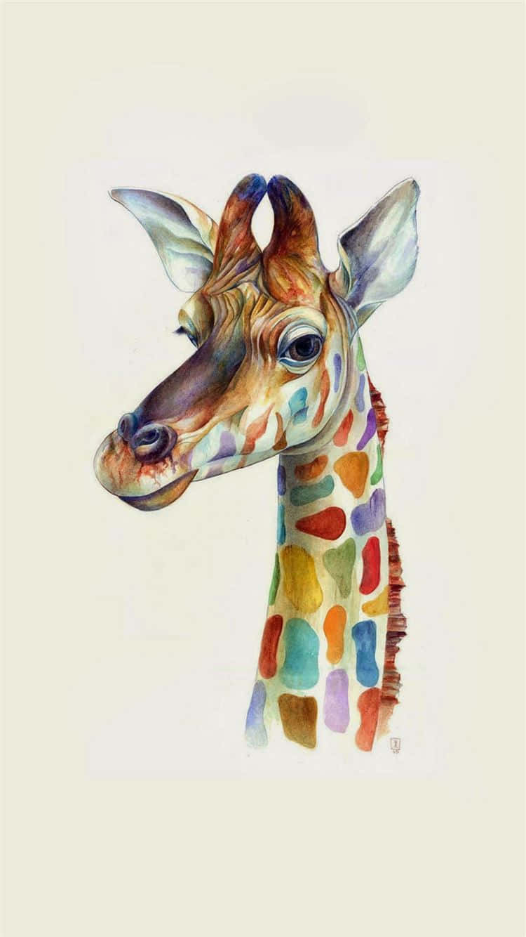 Artefofa De Girafa Com Manchas Coloridas. Papel de Parede