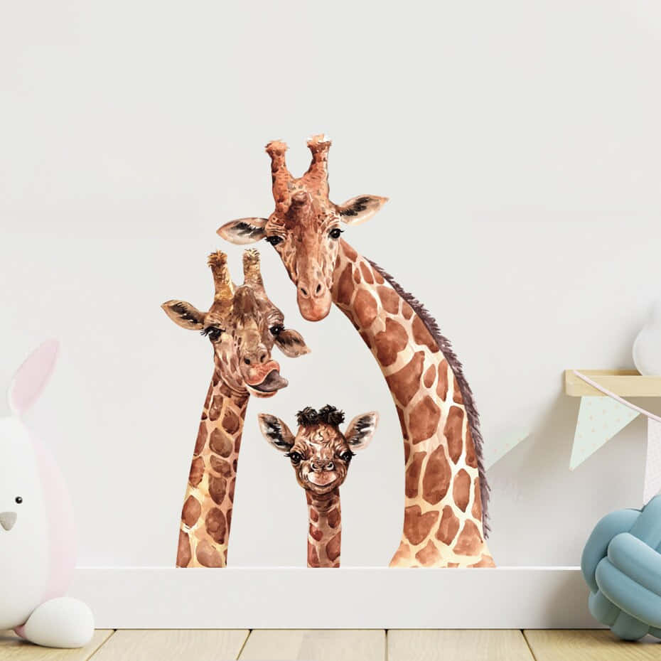 Sød Giraffe Familie Væg Kunst Wallpaper