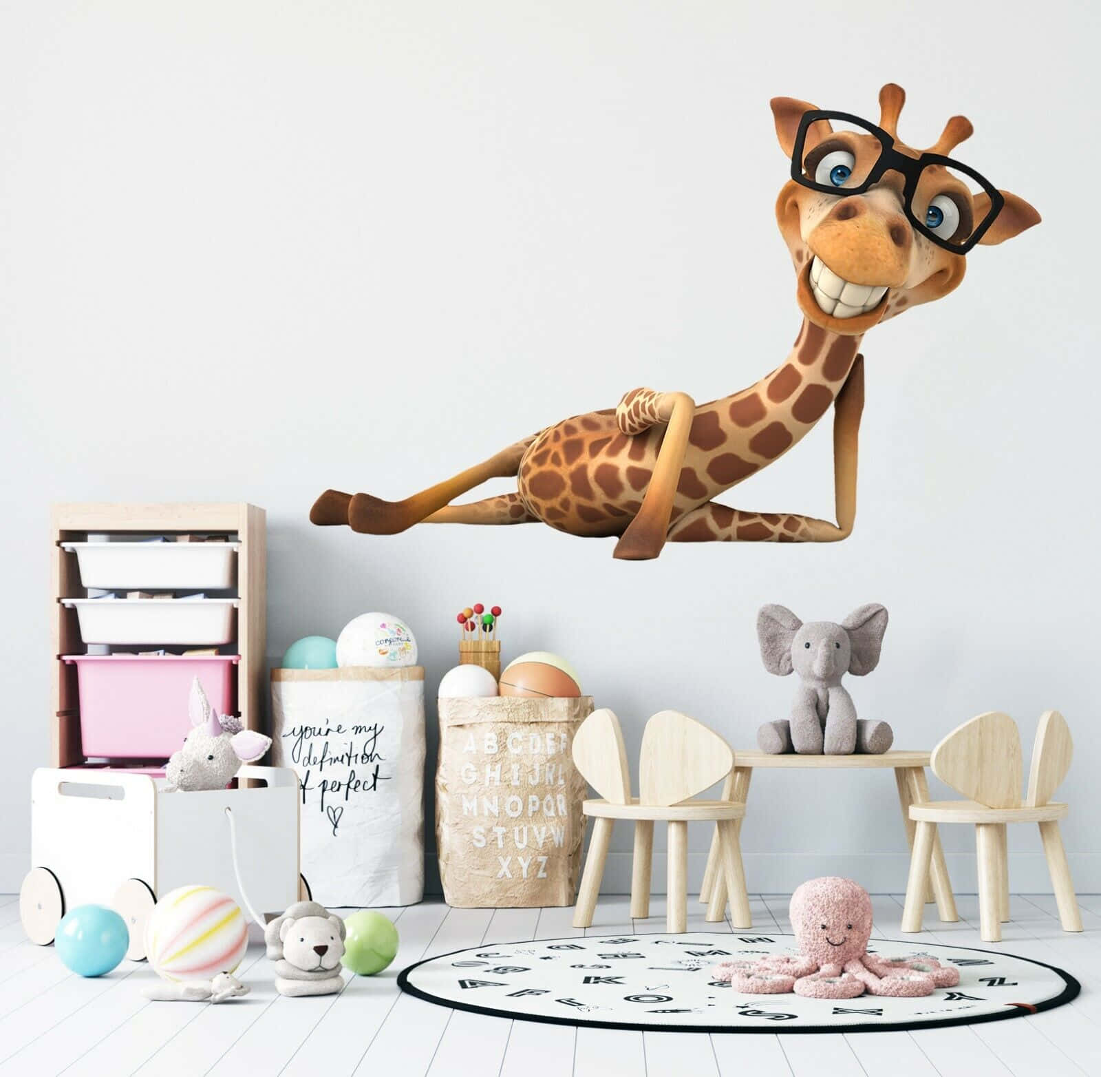 Cute Giraffe In A Kids Room Wallpaper