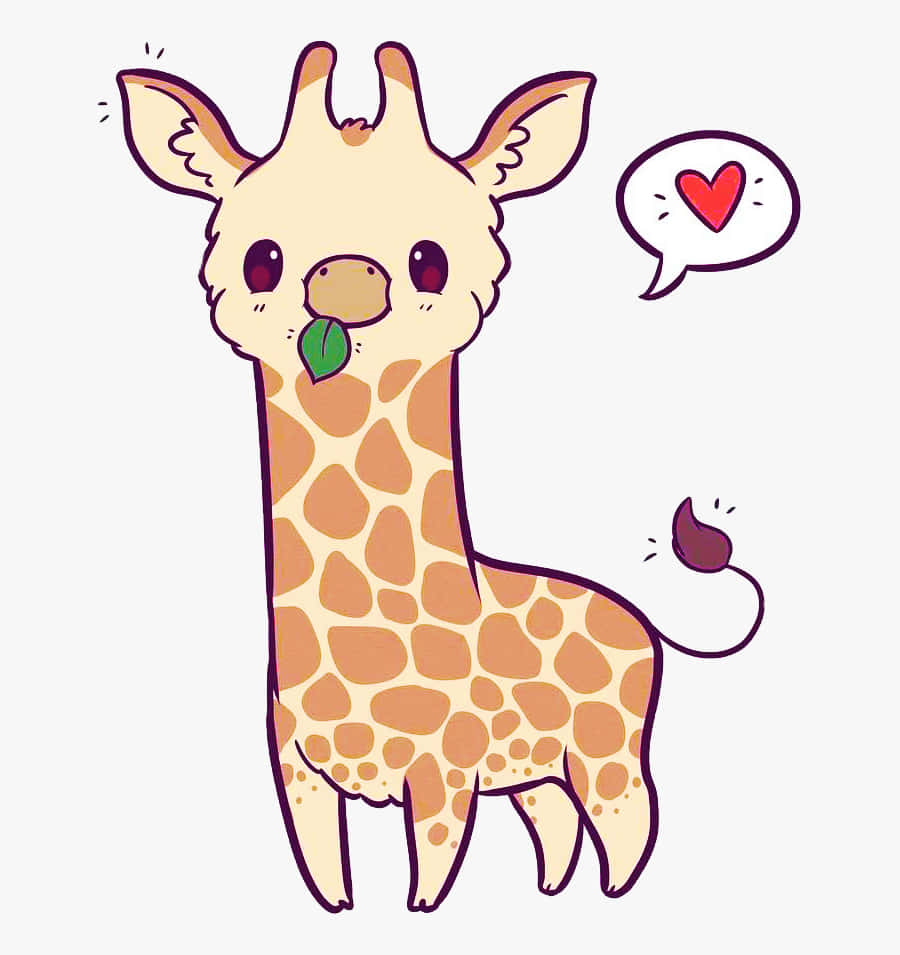 Cute Giraffe Cartoon With Heart While Eating Picture