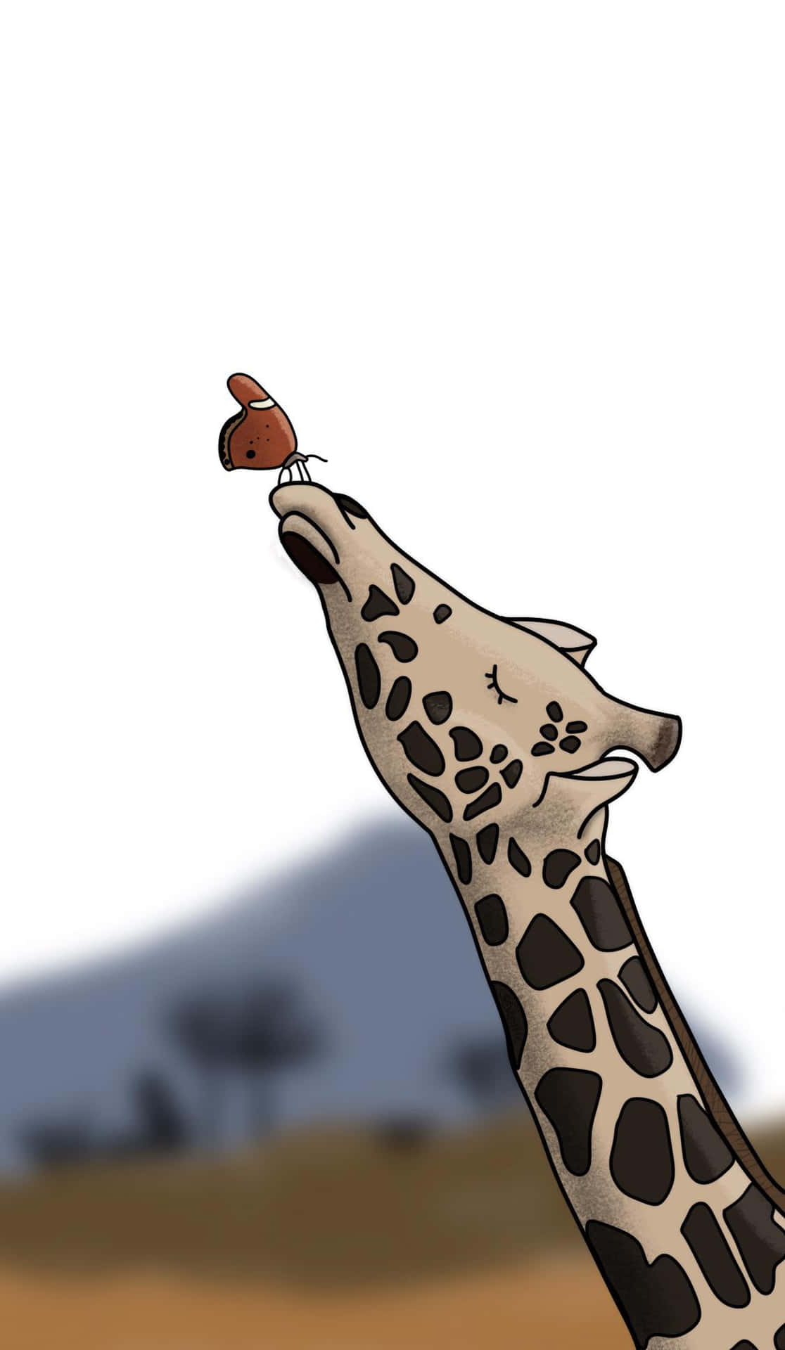 Sød Giraf Tegning Med Sommerfugl Billede