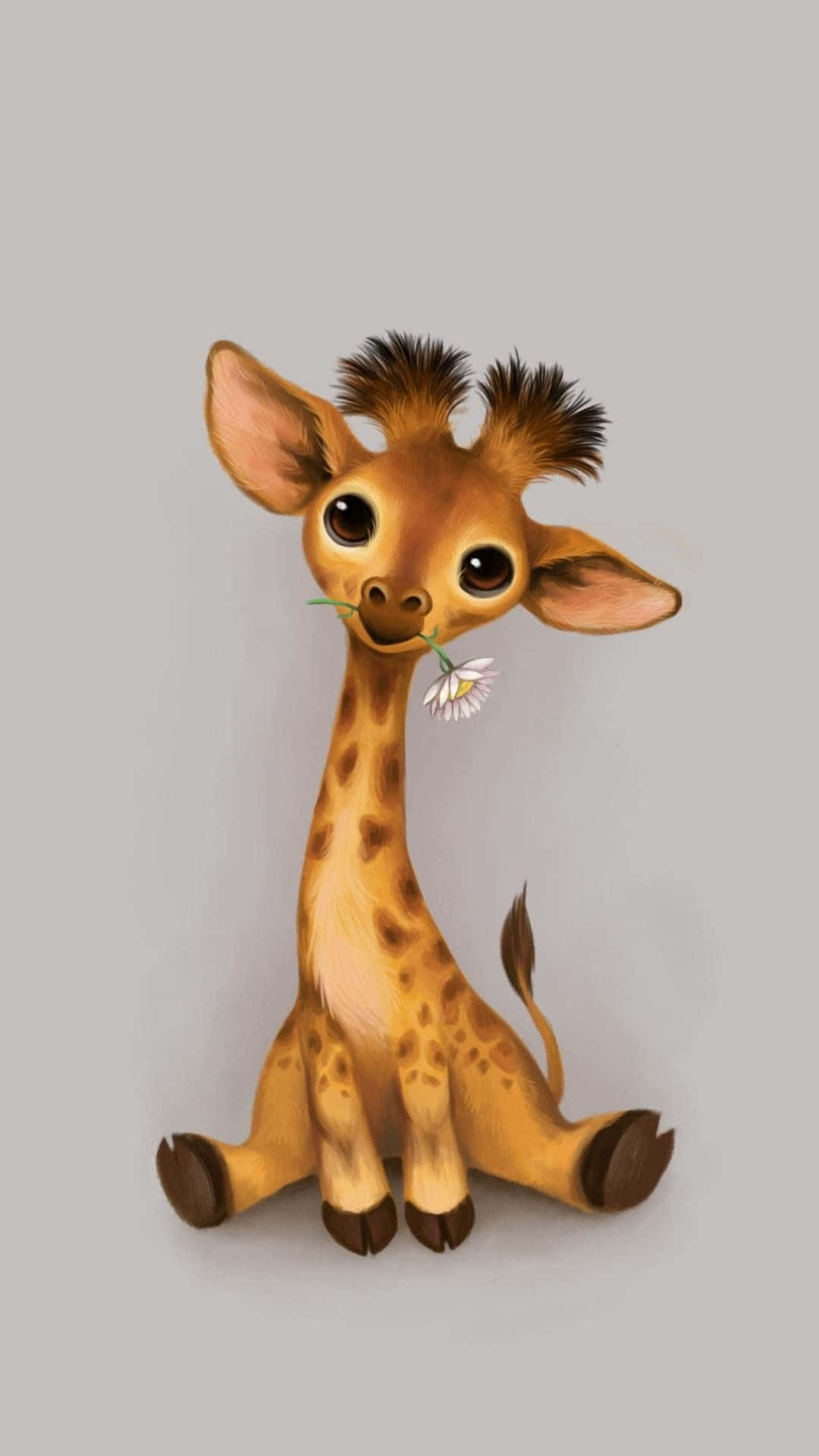Sødt giraff-tegnefilm med en blomst i munden billed tapet.