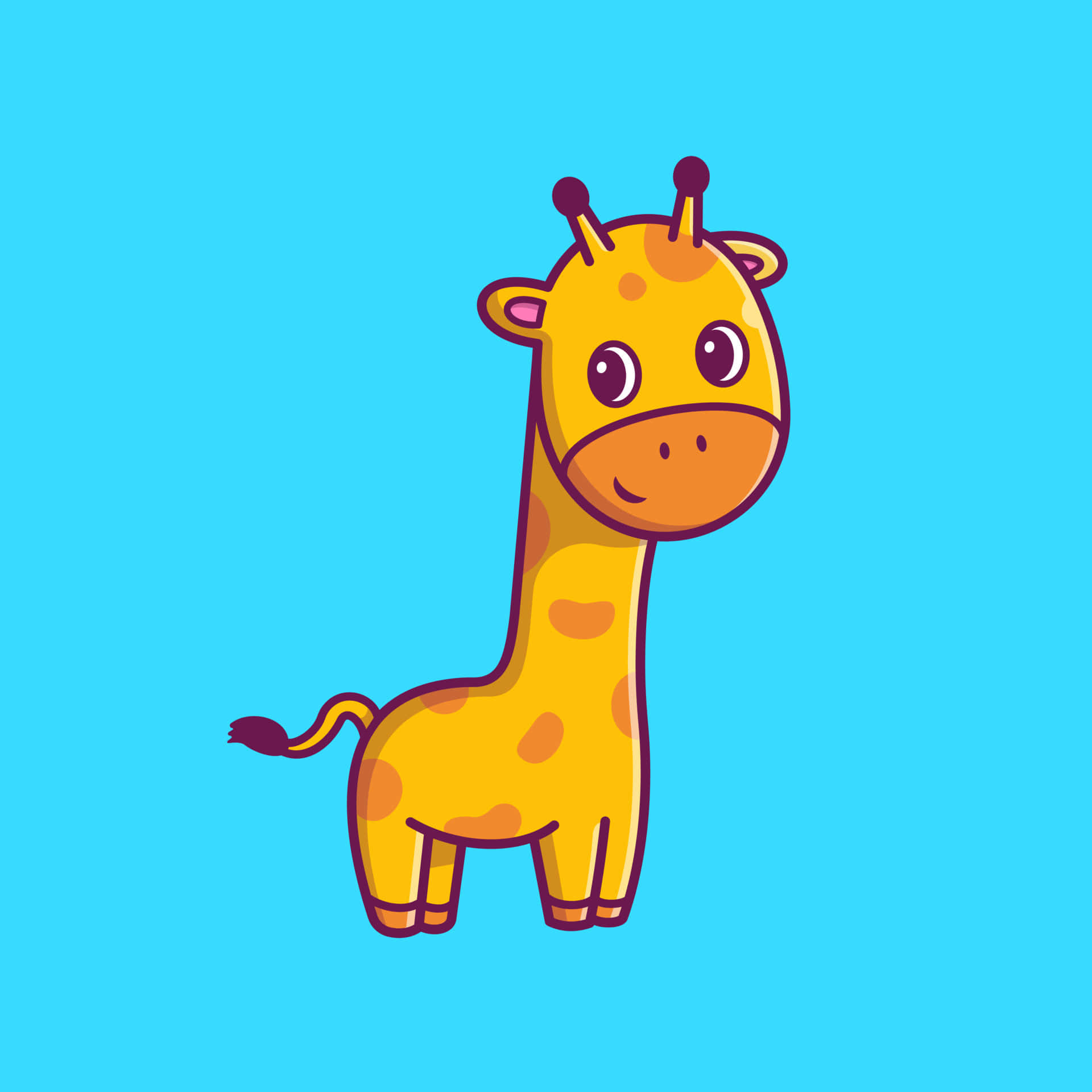 Sød Giraf Smilende Tegneserie På Blå Billede