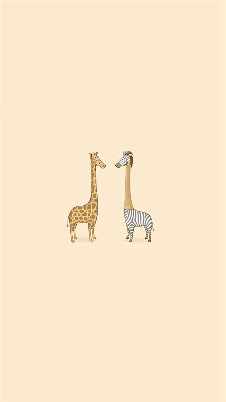 Cute Giraffe With Long Neck Zebra Wallpaper