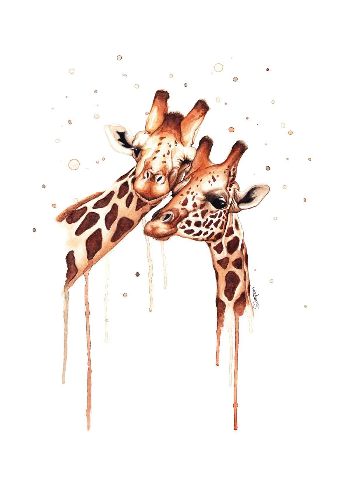 Cute Giraffes Watercolor Art Wallpaper