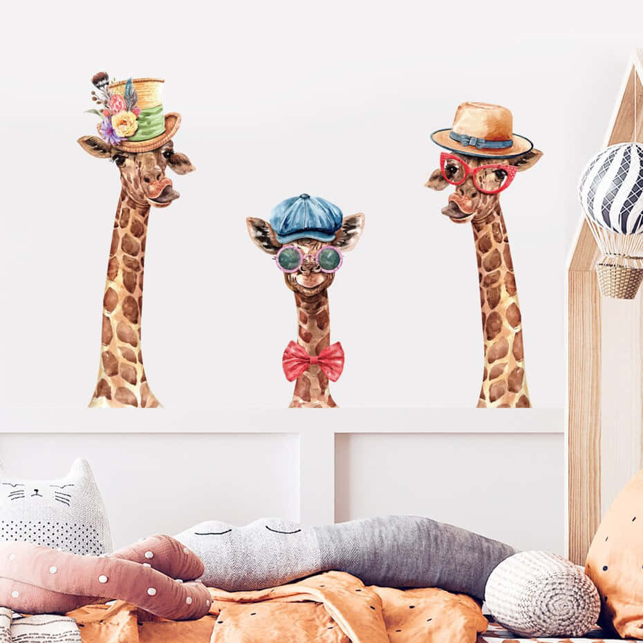 Cute Giraffes Wearing Stylish Hats Wallpaper