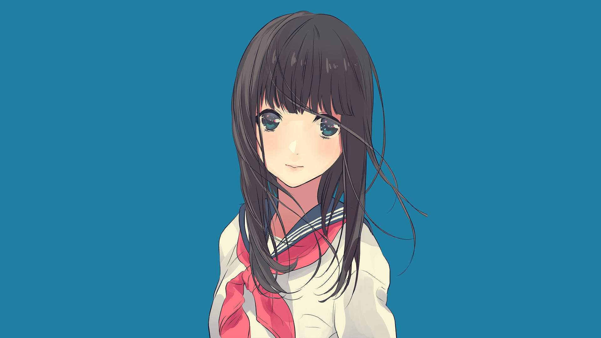Cute Girl Anime In Uniforme Scolastica Sfondo