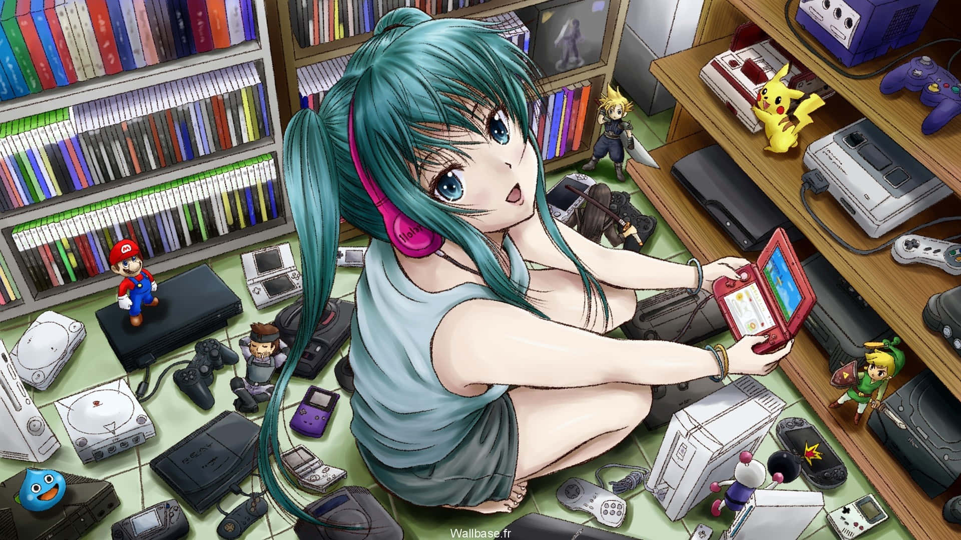 anime girl playing video games