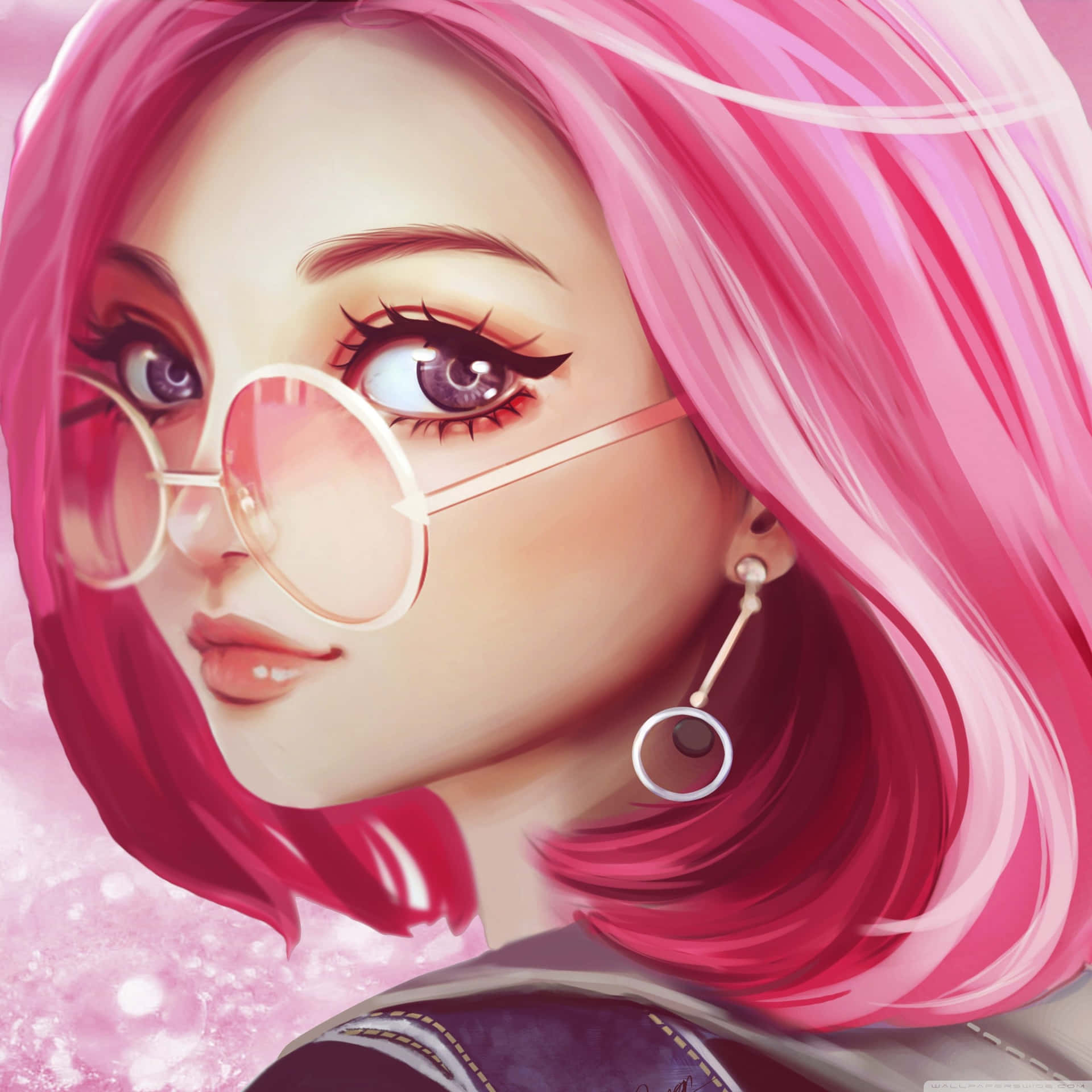 A Girl With Pink Hair And Glasses