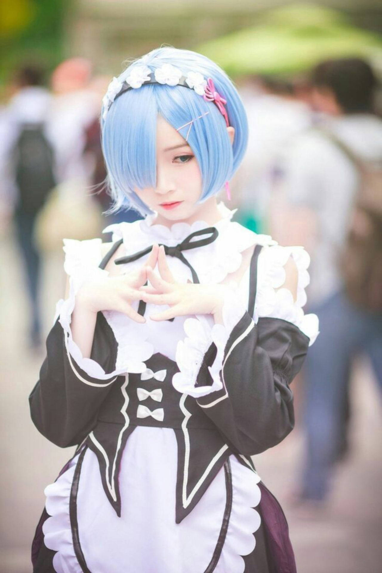 Cute Girl Rem Cosplayer Background