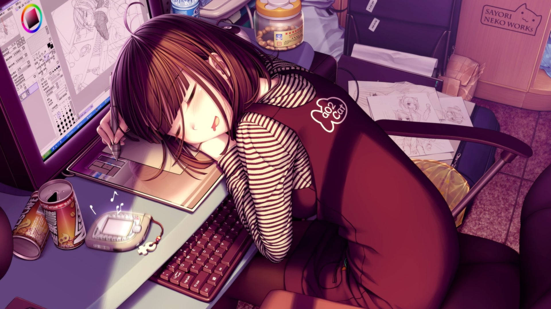 Cute Girl Sleeping On Desk Background