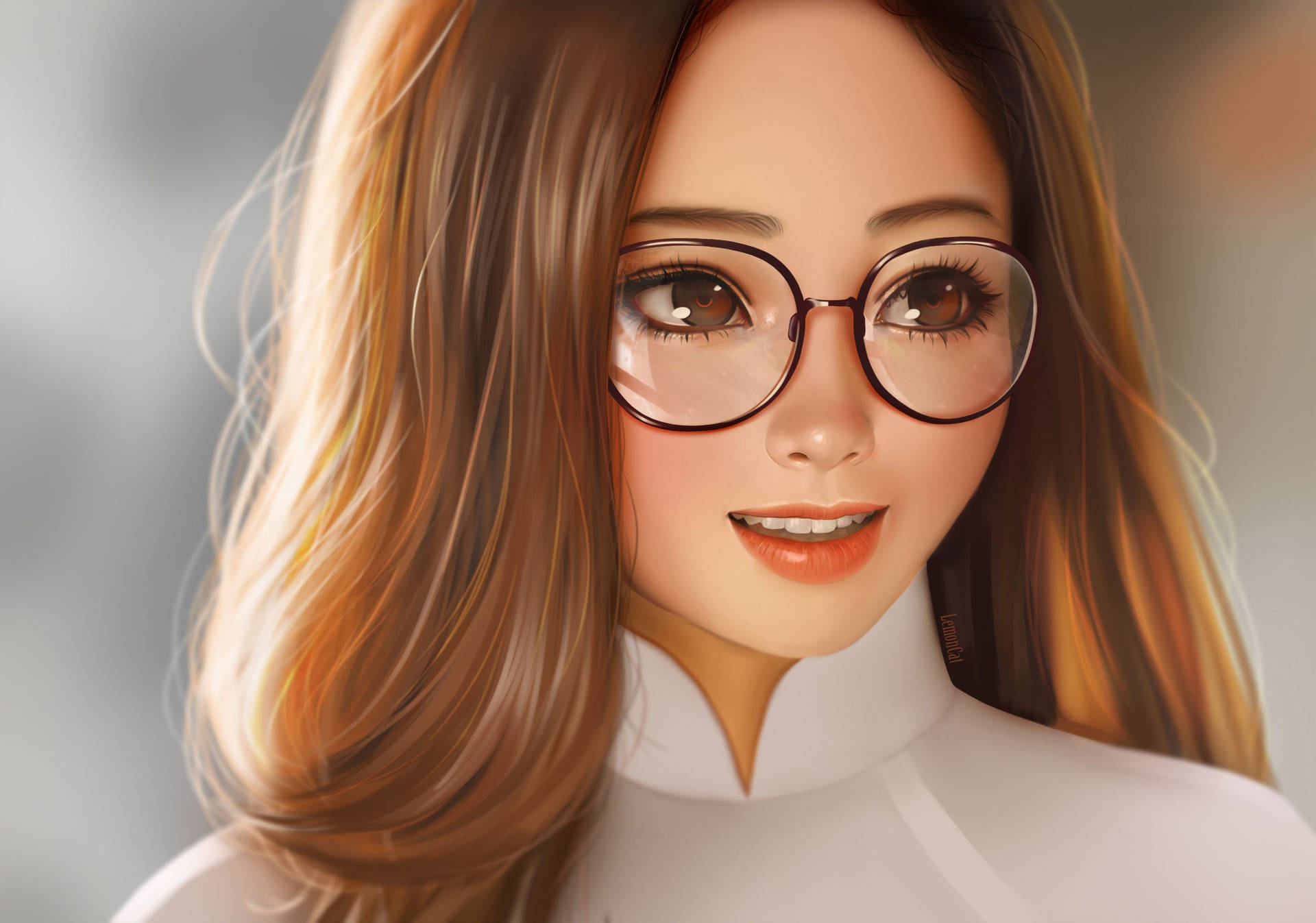 Cute Girl With Glasses Artwork Wallpaper