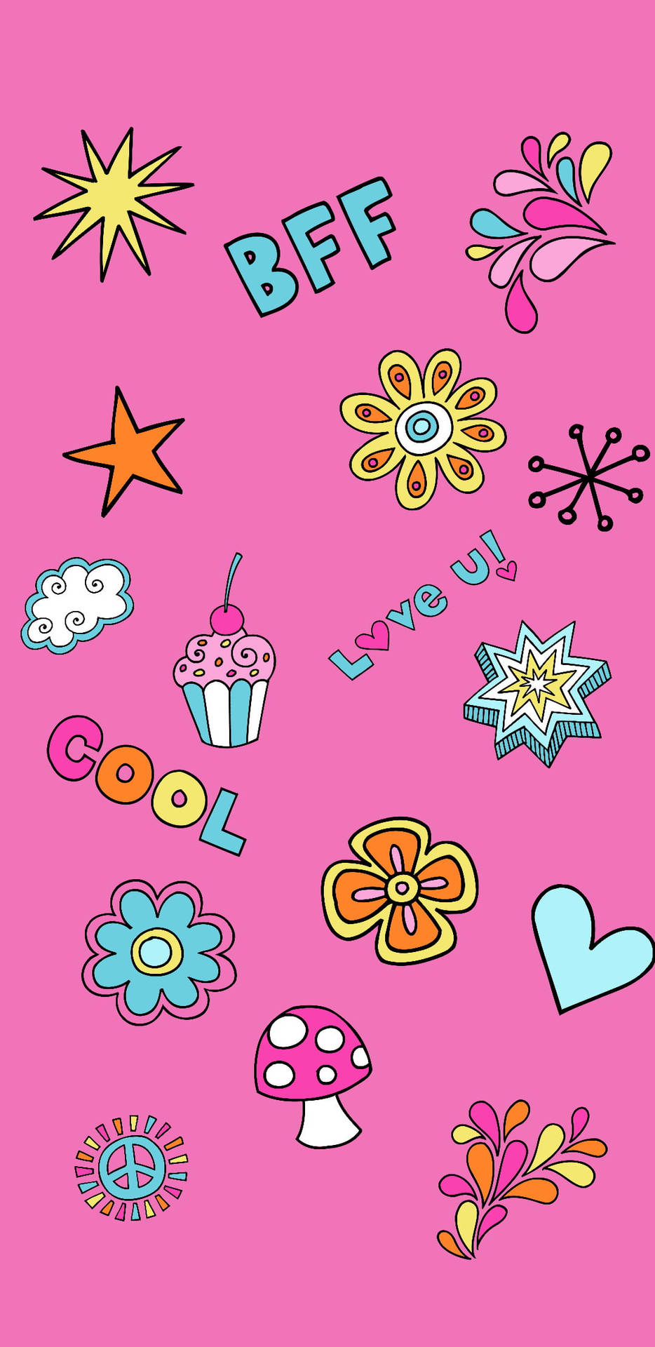 Cute Girly BFF Stickers Wallpaper
