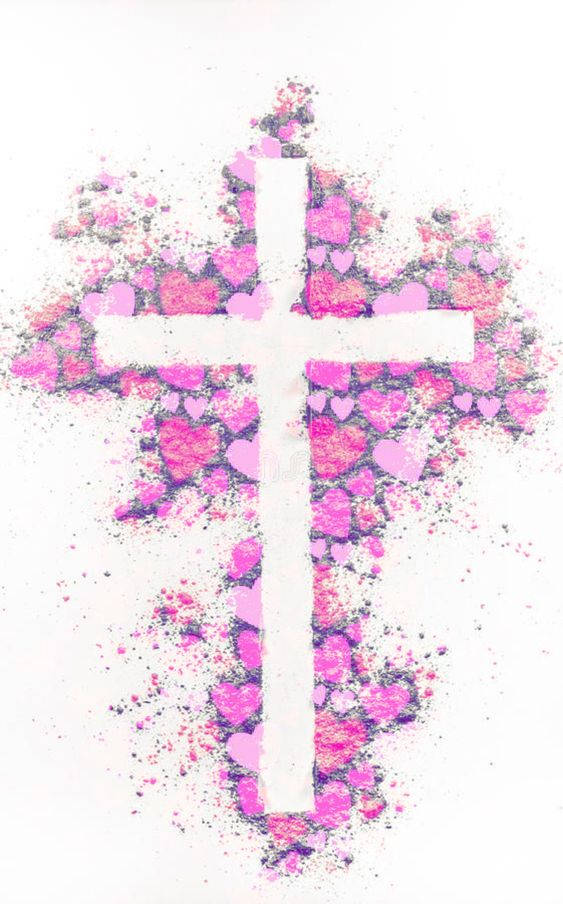 Cute Girly Cross With Heart-shaped Shadow Wallpaper