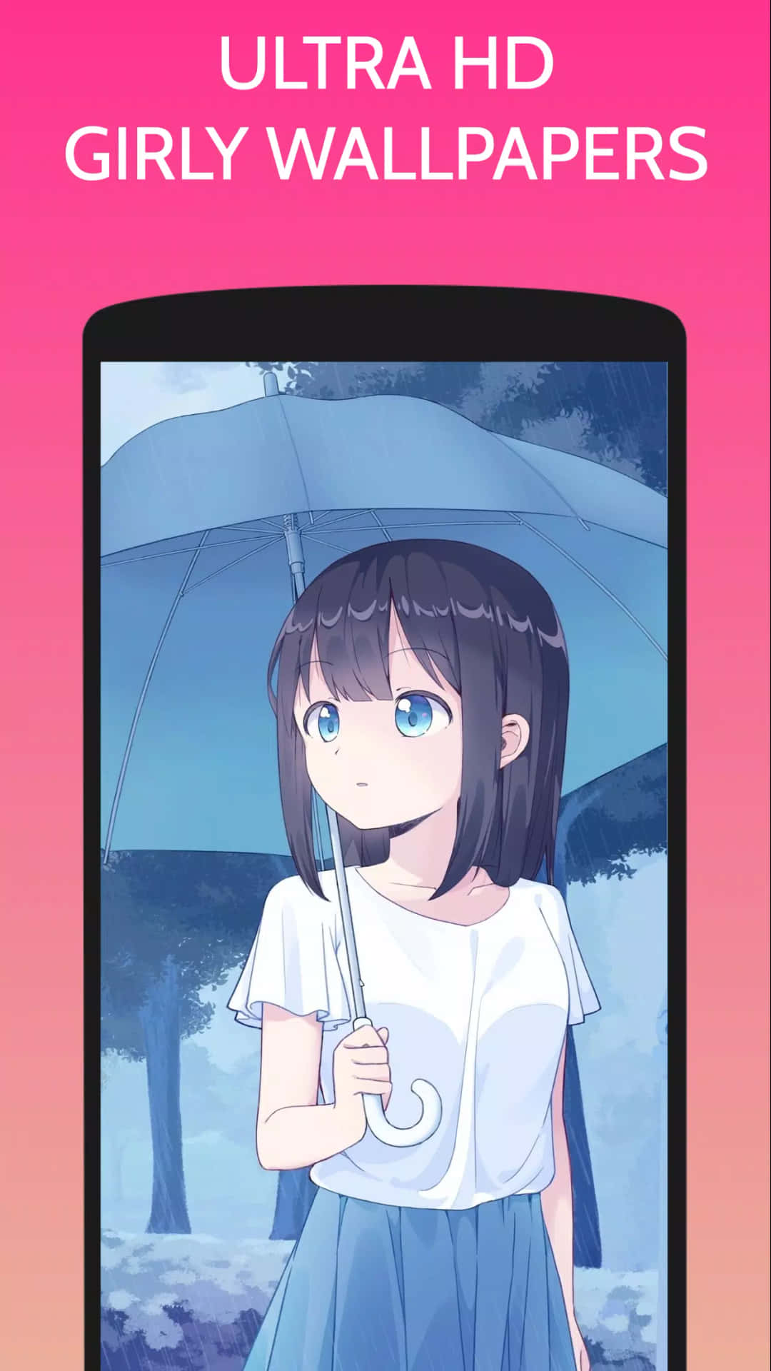 A Girl Holding An Umbrella In Front Of A Phone Wallpaper