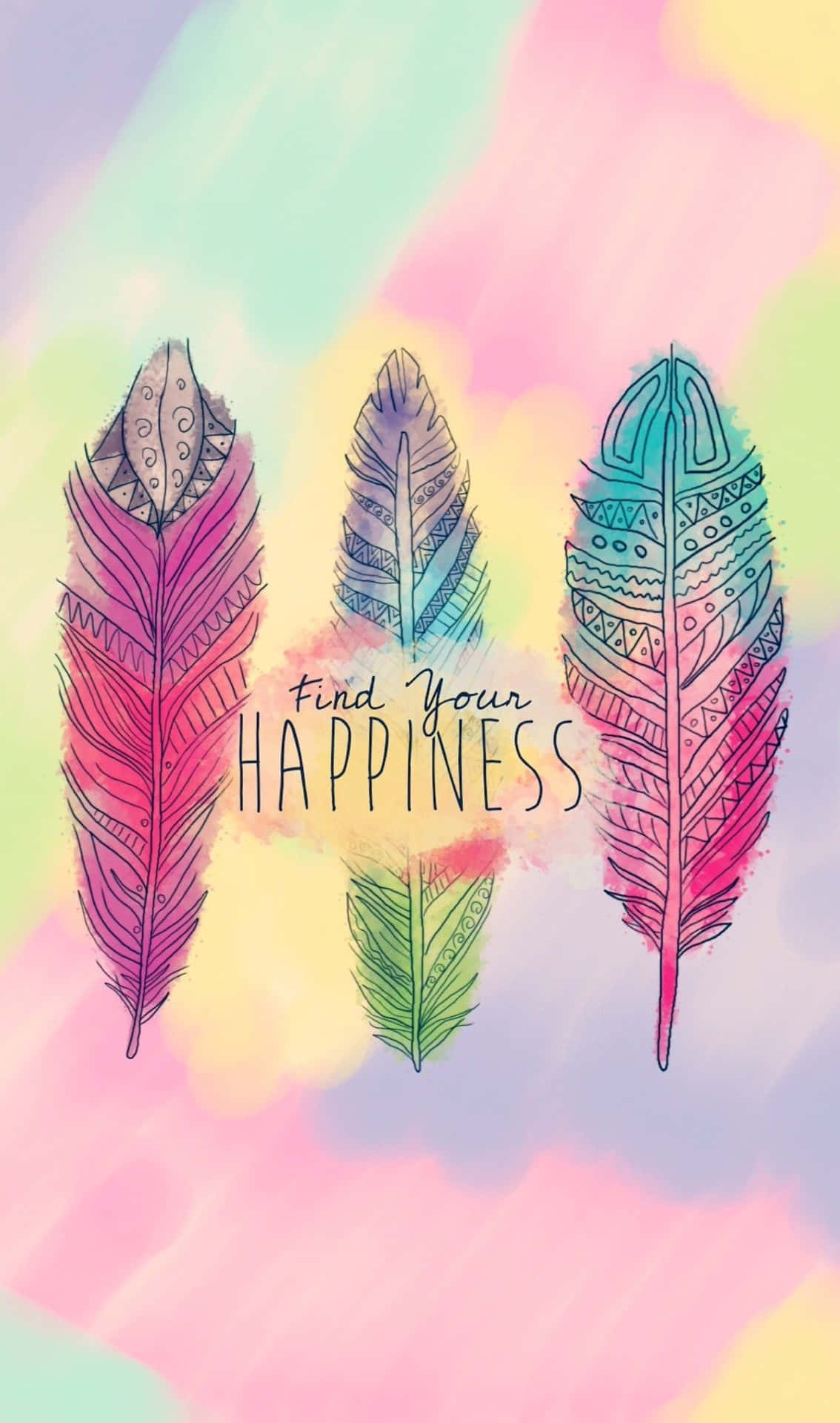 Find Your Happiness Pastel Feather Cute Girly Ipad Wallpaper