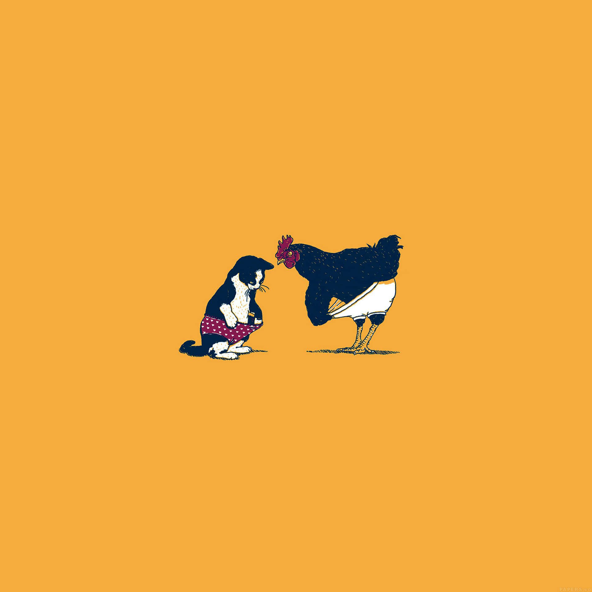 Minimalist Yellow Cat And Rooster Cute Girly Ipad Wallpaper