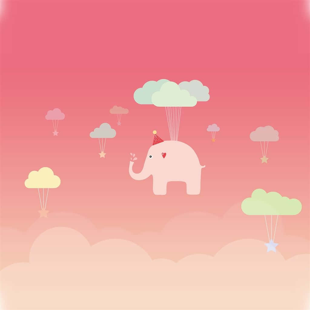 Lyserød Elefant Svævende Sød Pige iPad Tapet Wallpaper