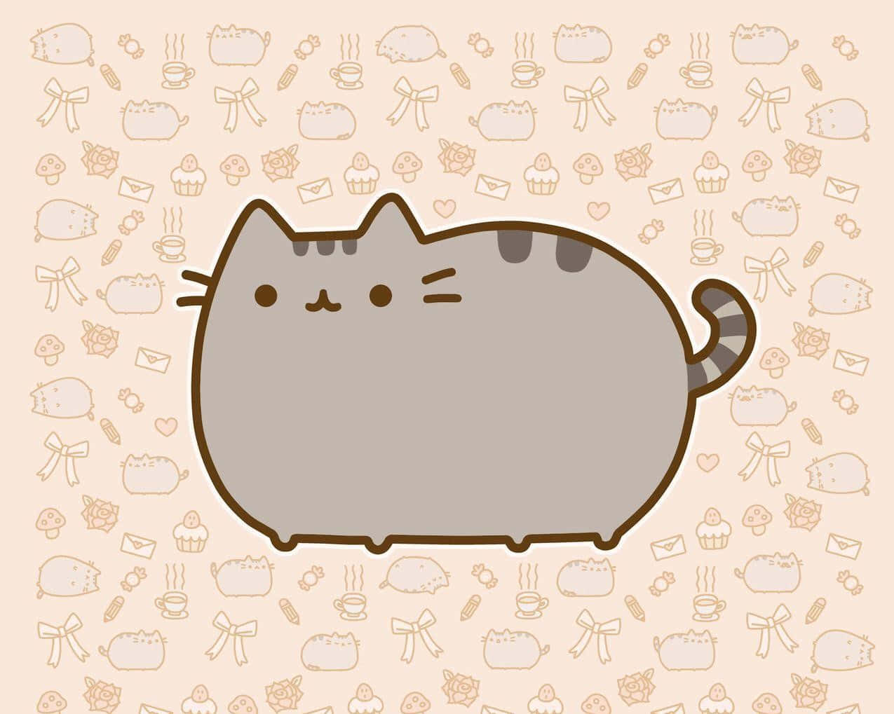 Pusheen The Cat Beige Cute Girly Ipad Wallpaper