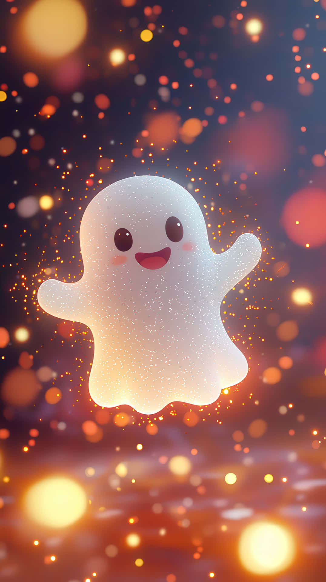 Cute Glowing Ghost Floating With Magical Sparkles In A Fantasy Night Scene Wallpaper