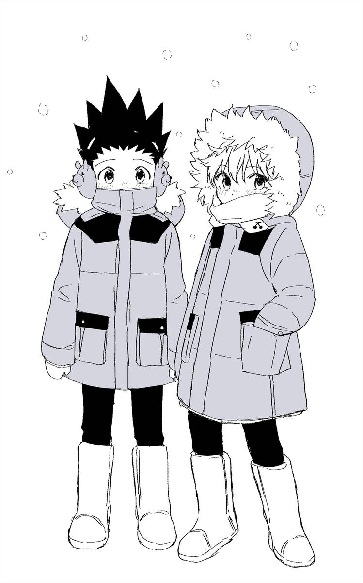 Cute Gon And Killua In Winter Wallpaper