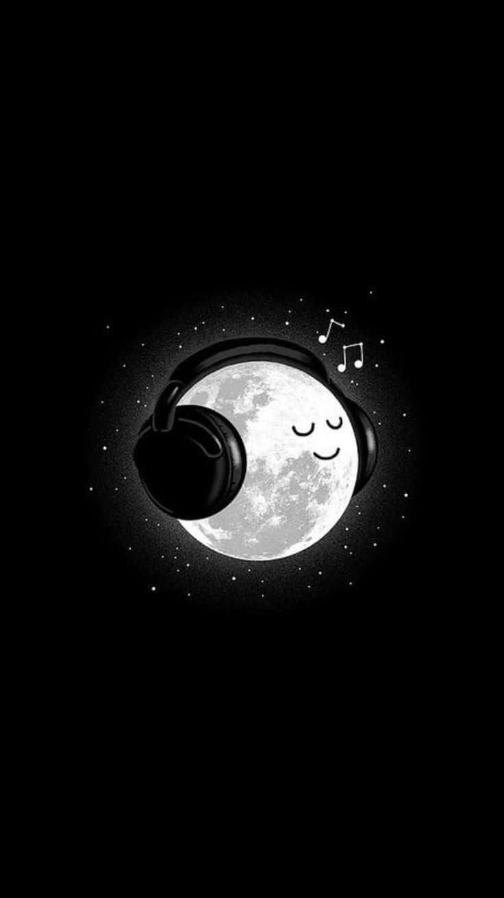 A Moon With Headphones And Music Notes On It Wallpaper
