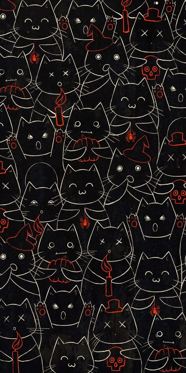 Cute Gothic Cats Spiders Candles Background