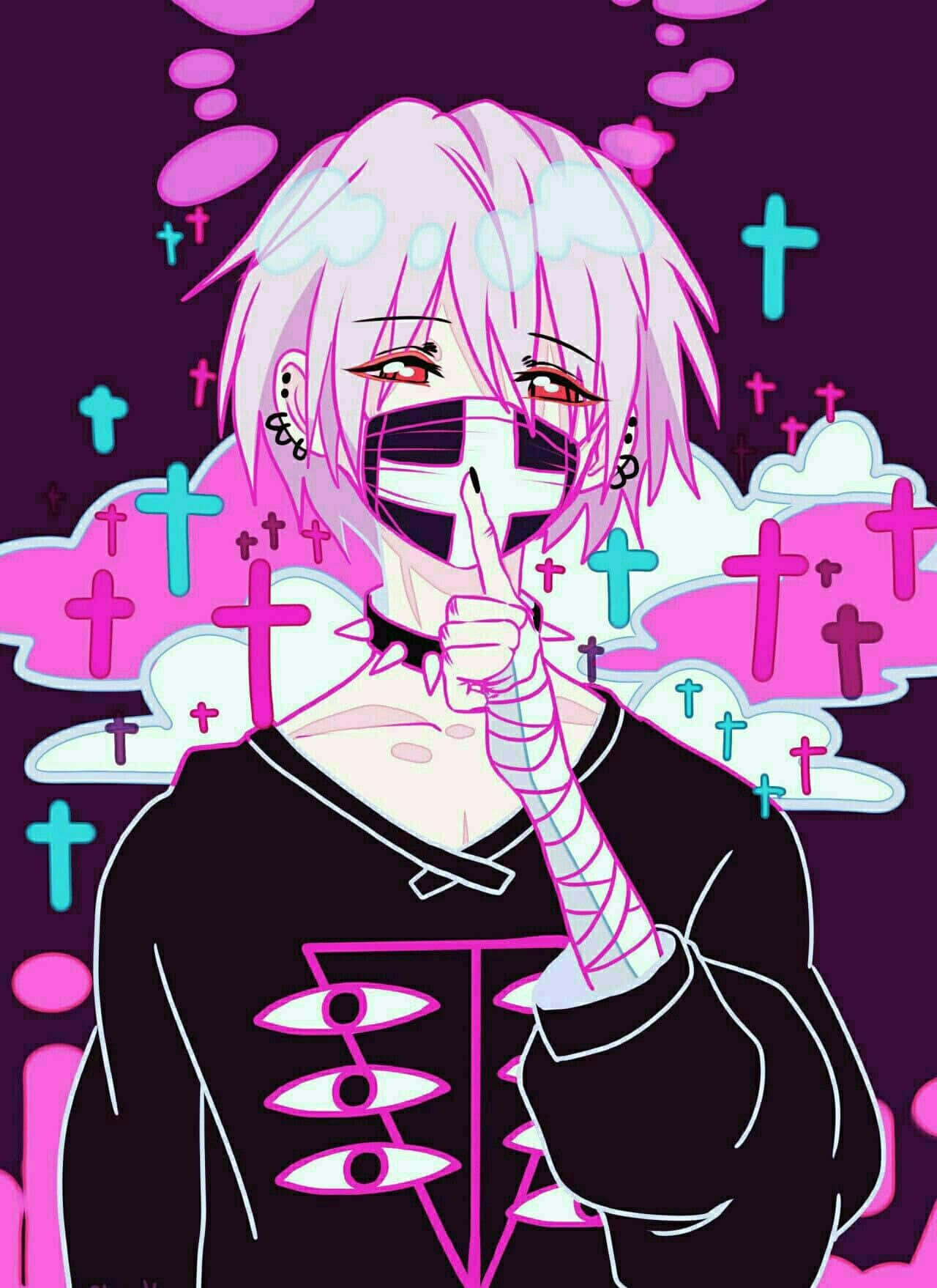 Cute Gothic Anime Boy Black And Pink Wallpaper