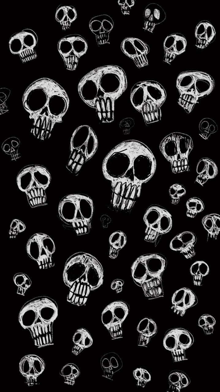 Cute Gothic Skulls Black Bacxkground Wallpaper