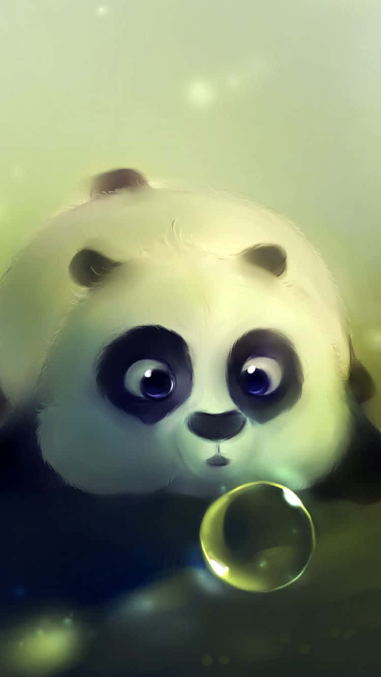 Cute Green Panda Bubble Background