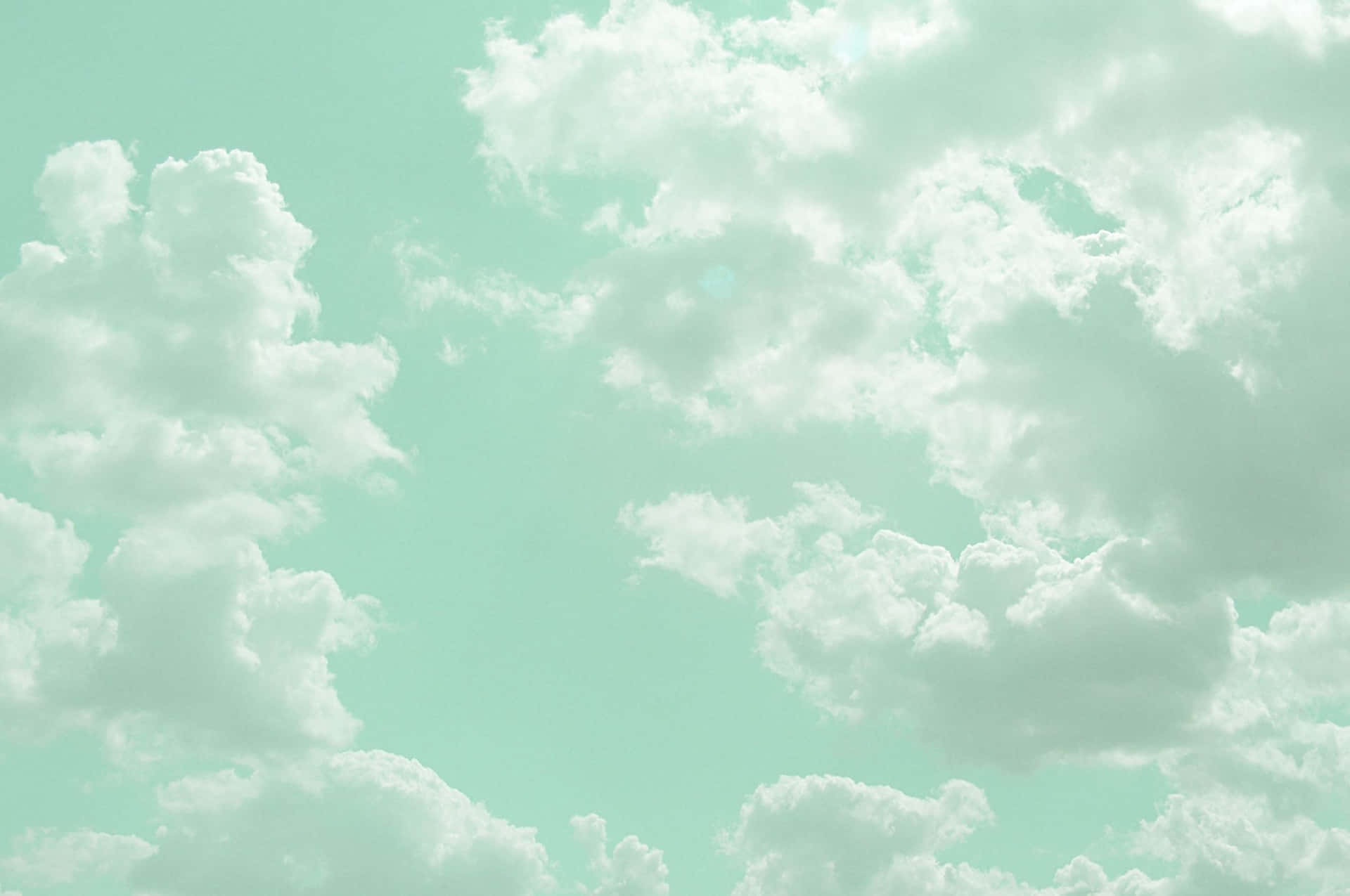 White Clouds Cute Green Aesthetic Background