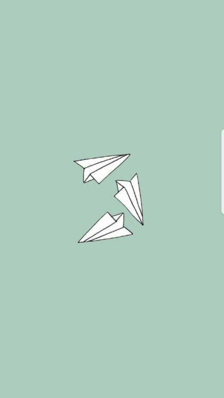 Paper Planes Cute Green Aesthetic Background