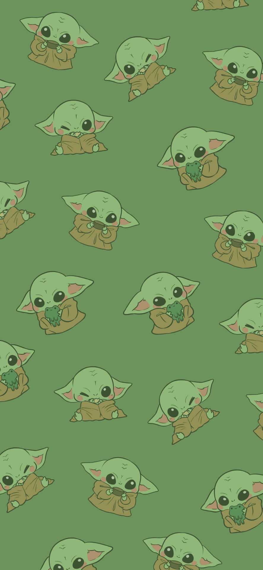 Cute Green Baby Yoda Pattern Wallpaper