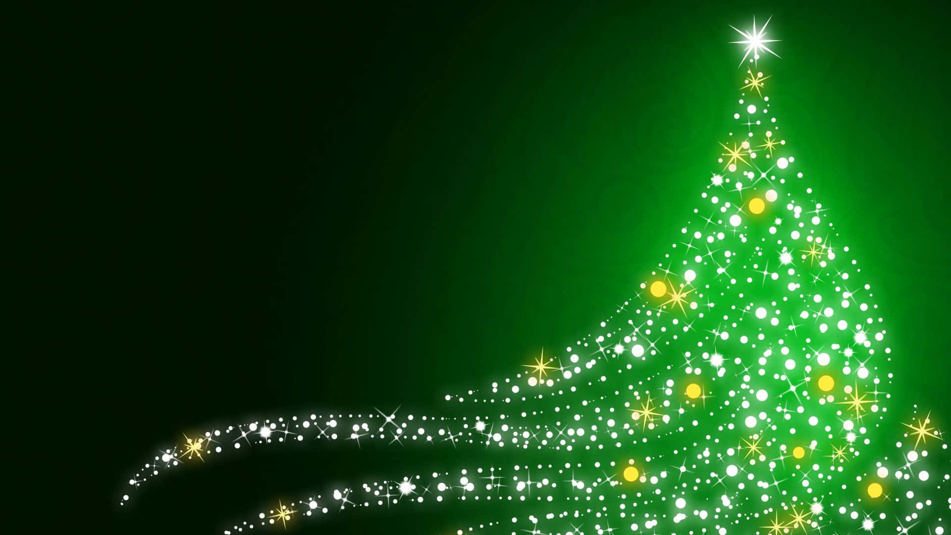 A Green Christmas Tree With Stars On A Black Background