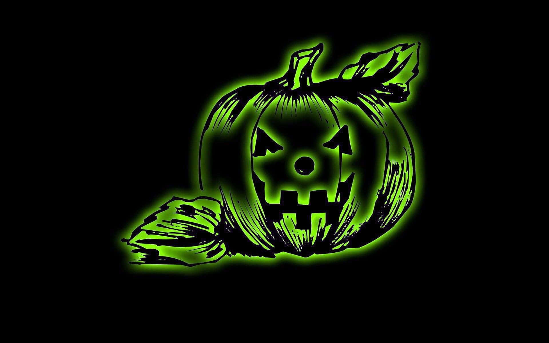 Halloween Pumpkin Glowing Green On Black Background