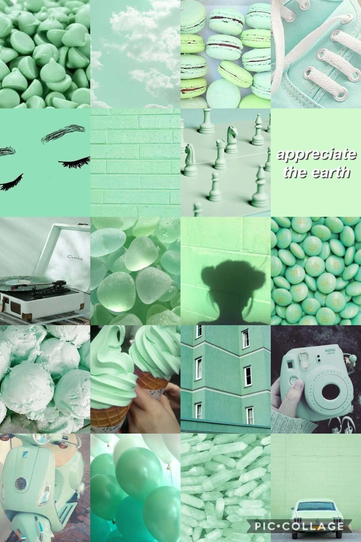 A Collage Of Pictures Of Green And White