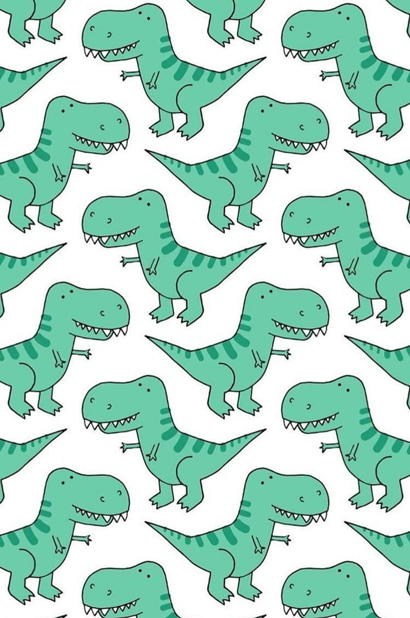 Cute Green Dino Kawaii iPhone Wallpaper