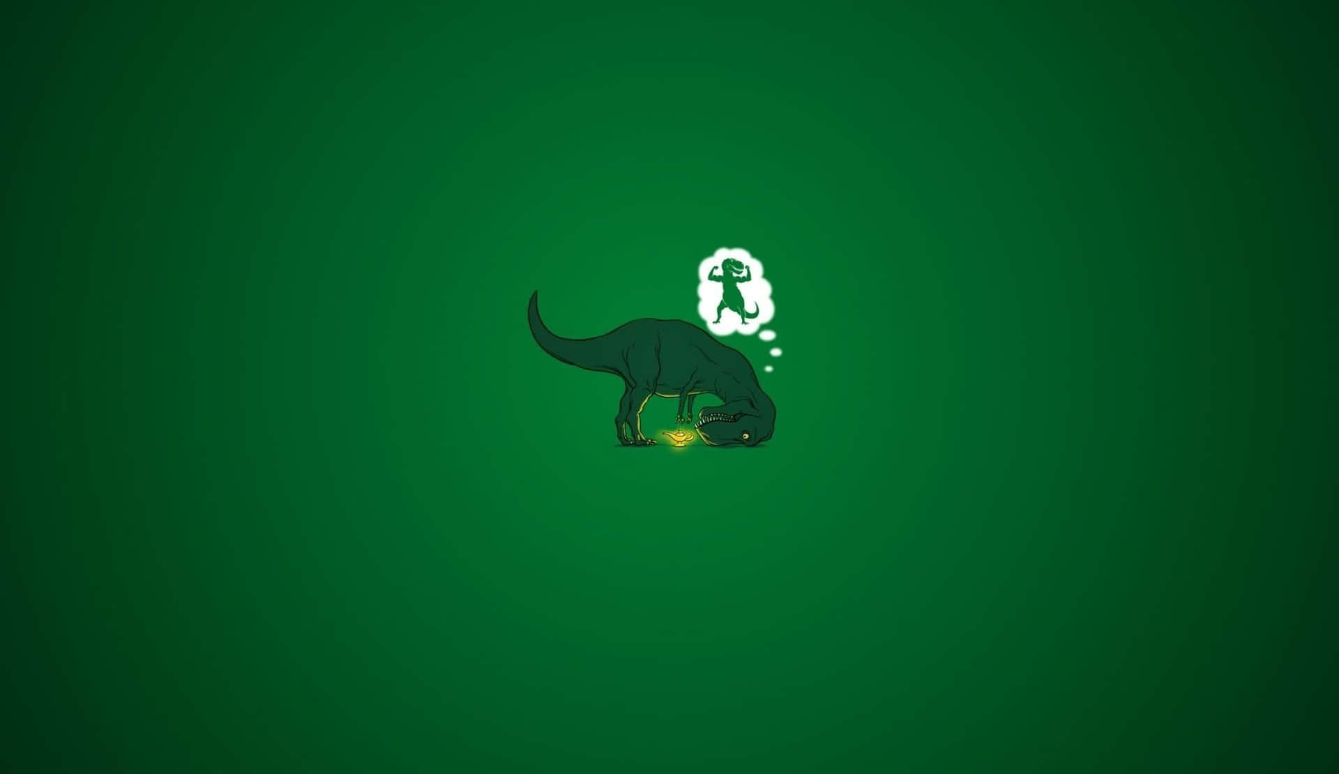 Adorable Green Dinosaur in a Playful Stance Wallpaper
