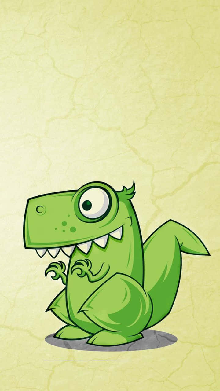 Adorable Green Dinosaur Cartoon Wallpaper