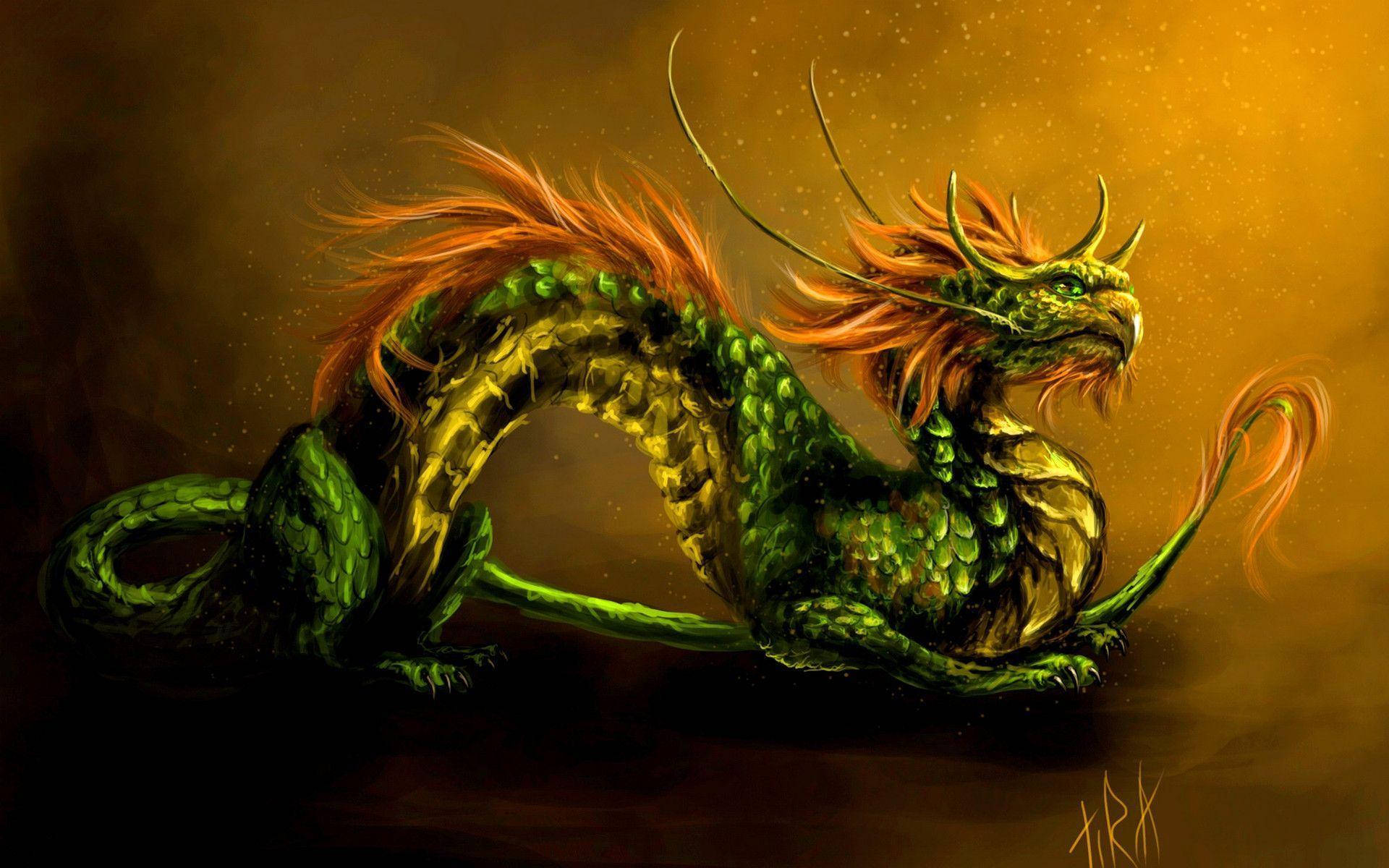 Cute Green Earth Dragon With Hair Wallpaper