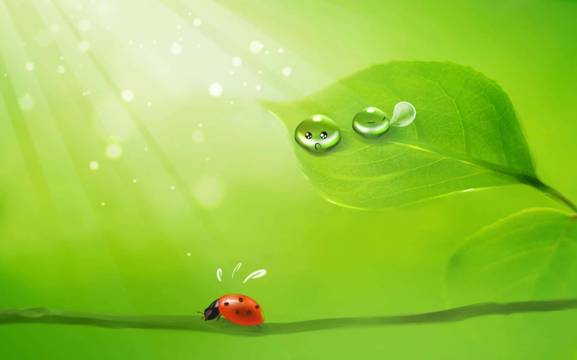 Cute Green Kawaii Morning Dew And Ladybug Picture