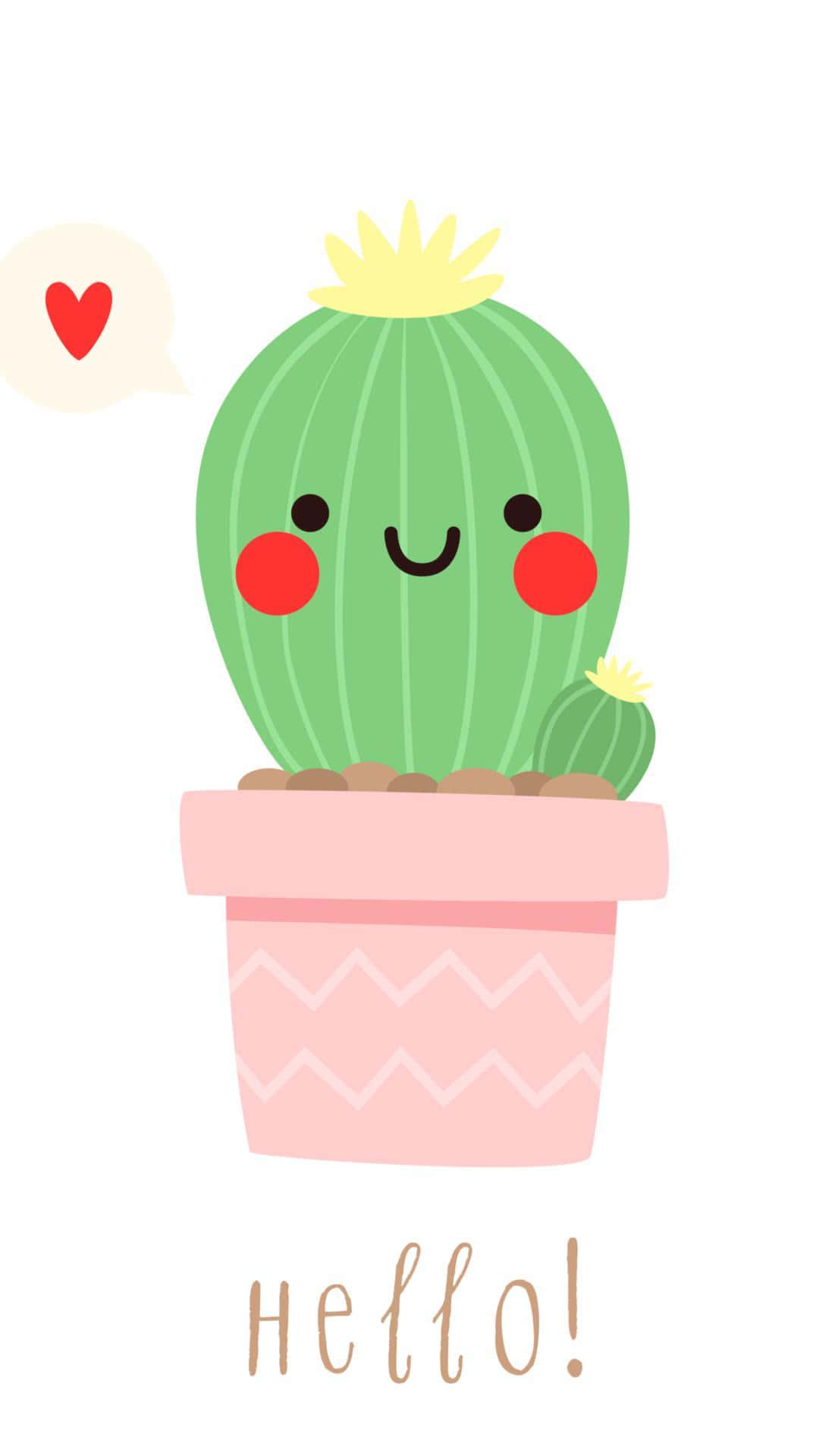 A Cute Cactus With The Words Hello On It Wallpaper