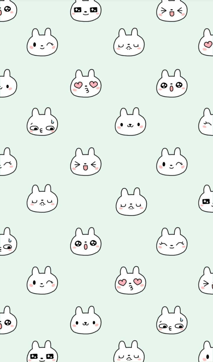 Cute Green Kawaii Cats Pattern Wallpaper