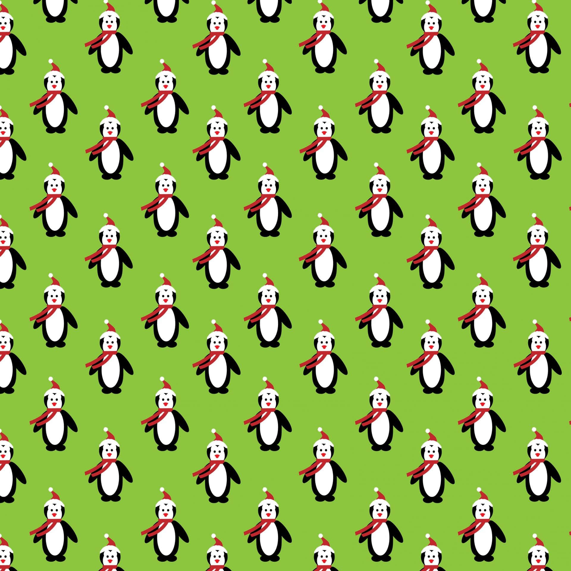 Carinocollage Di Pinguino Natalizio Verde. Sfondo