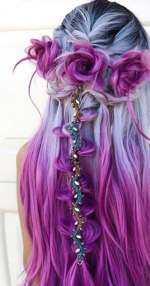 Purple Hair With A Purple And Blue Braid