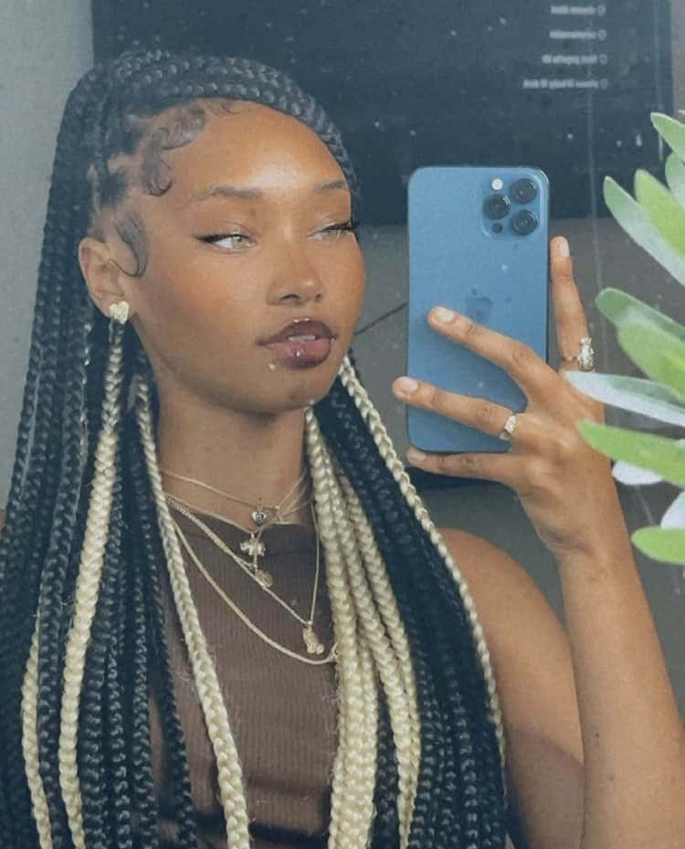 A Woman With Braids Taking A Selfie