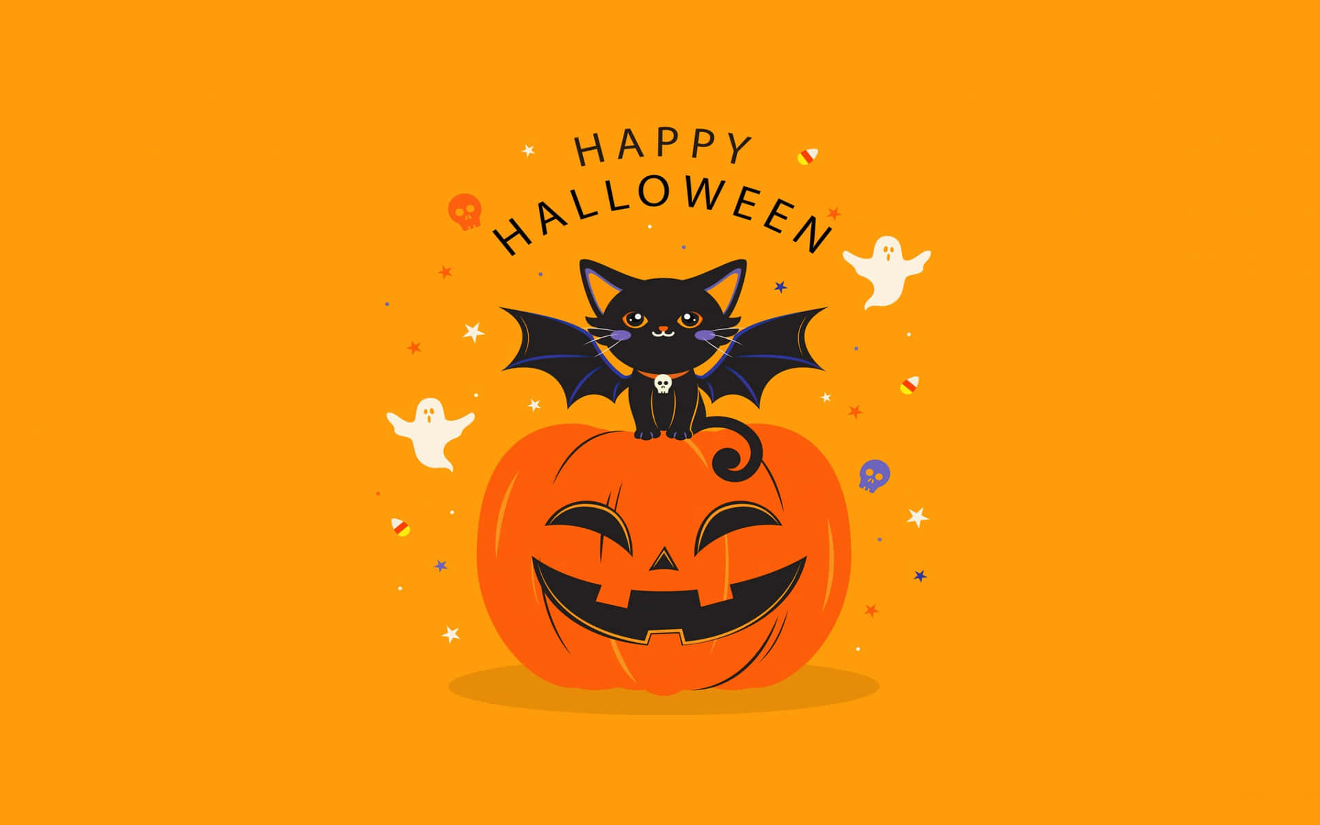 Cute Halloween Catand Pumpkin Wallpaper