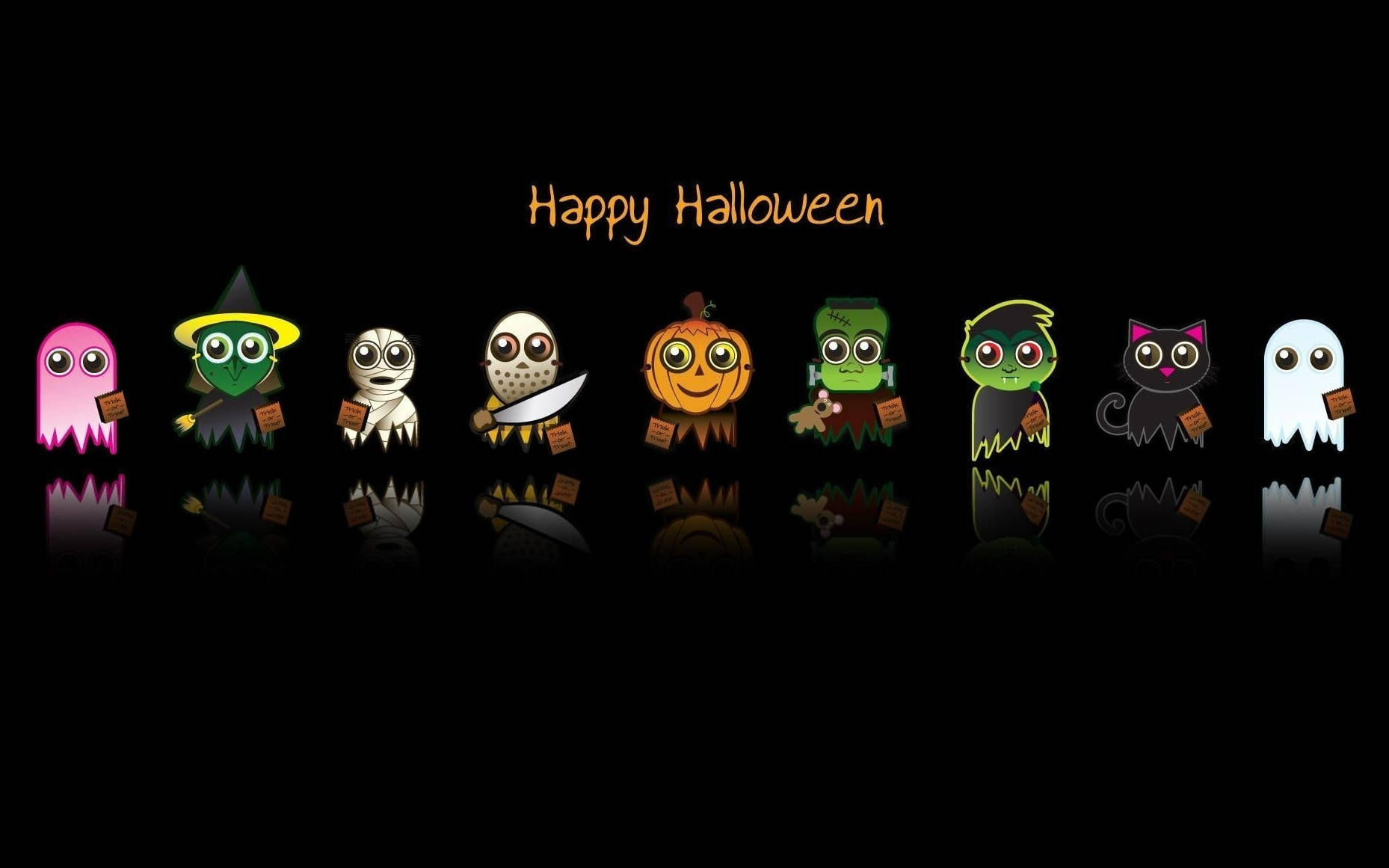 Adorable Halloween Characters Bringing Spooky Fun Wallpaper