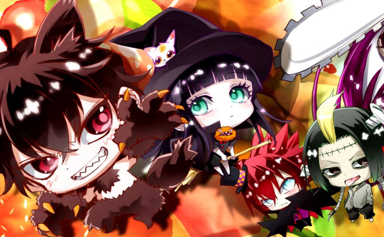 Garotode Anime Fofo Em Traje De Halloween. Papel de Parede